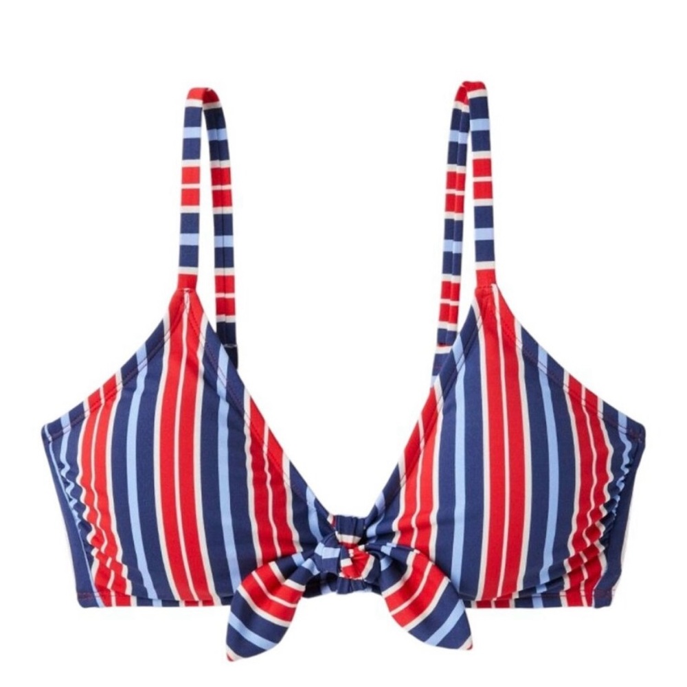 Kona Sol - Women's Striped Tie-Front Bralette Bikini Top - Multi -M(8-10) NWT